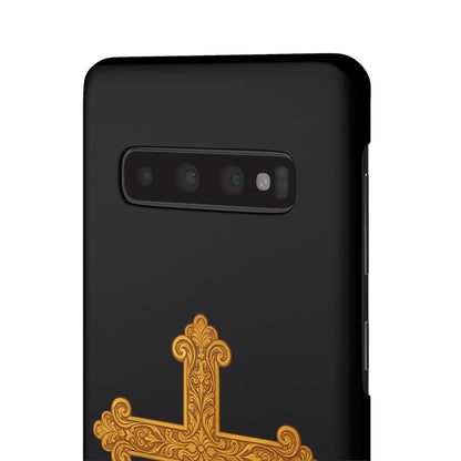 Black Samsung Snap Case – Gold Cross Design