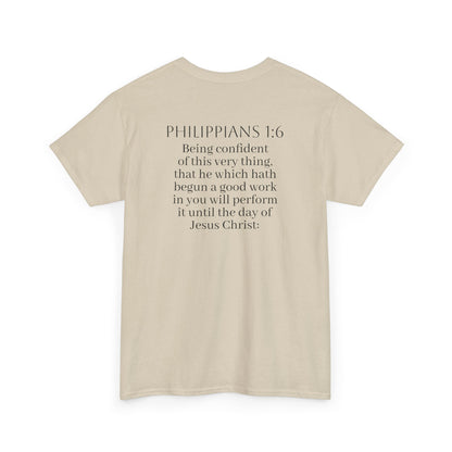 Becoming Men’s Faith Tee – Philippians 1:6 (Dark Lettering)
