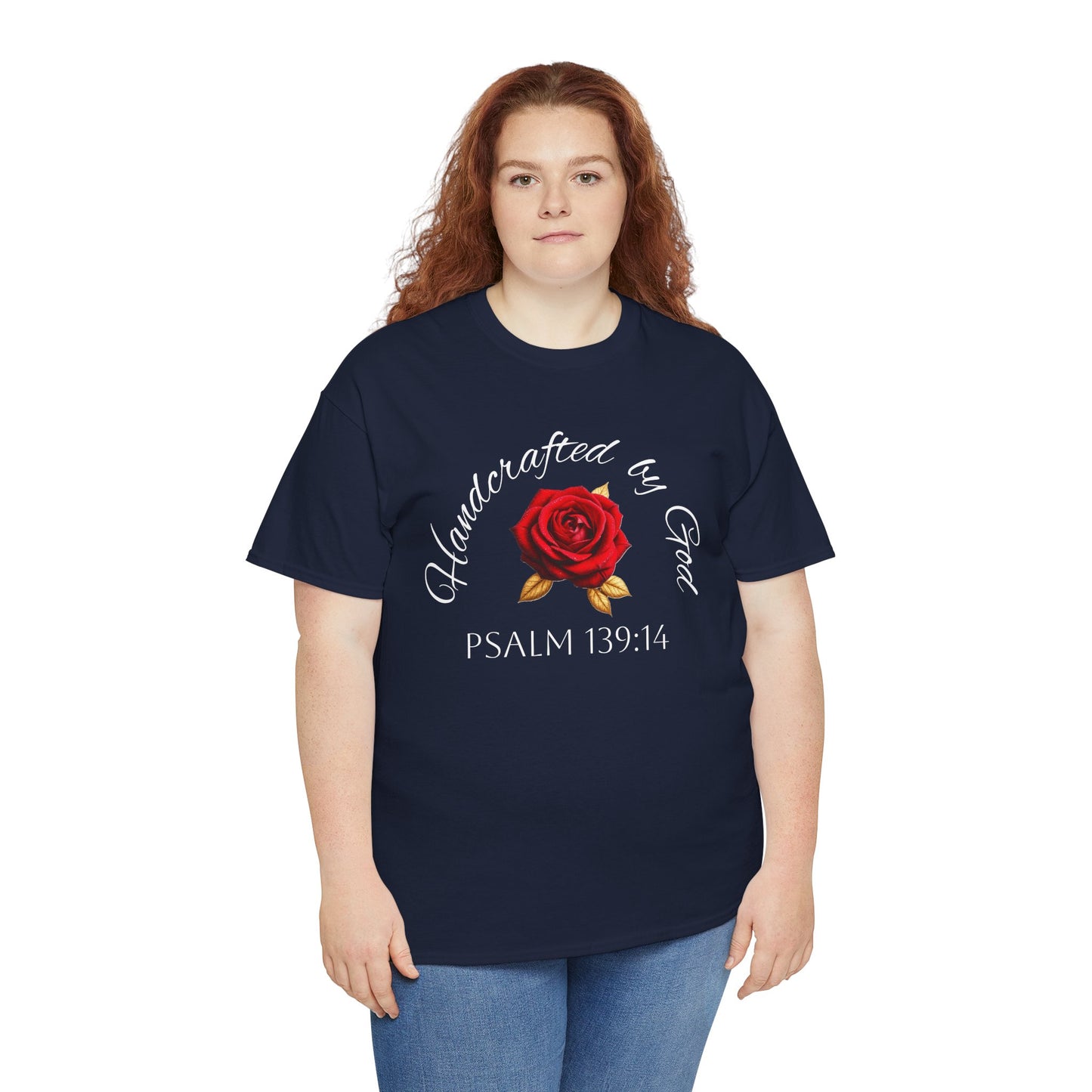 Handcrafted by God (Rose) - Woman's Christian T-Shirt (White Lettering)