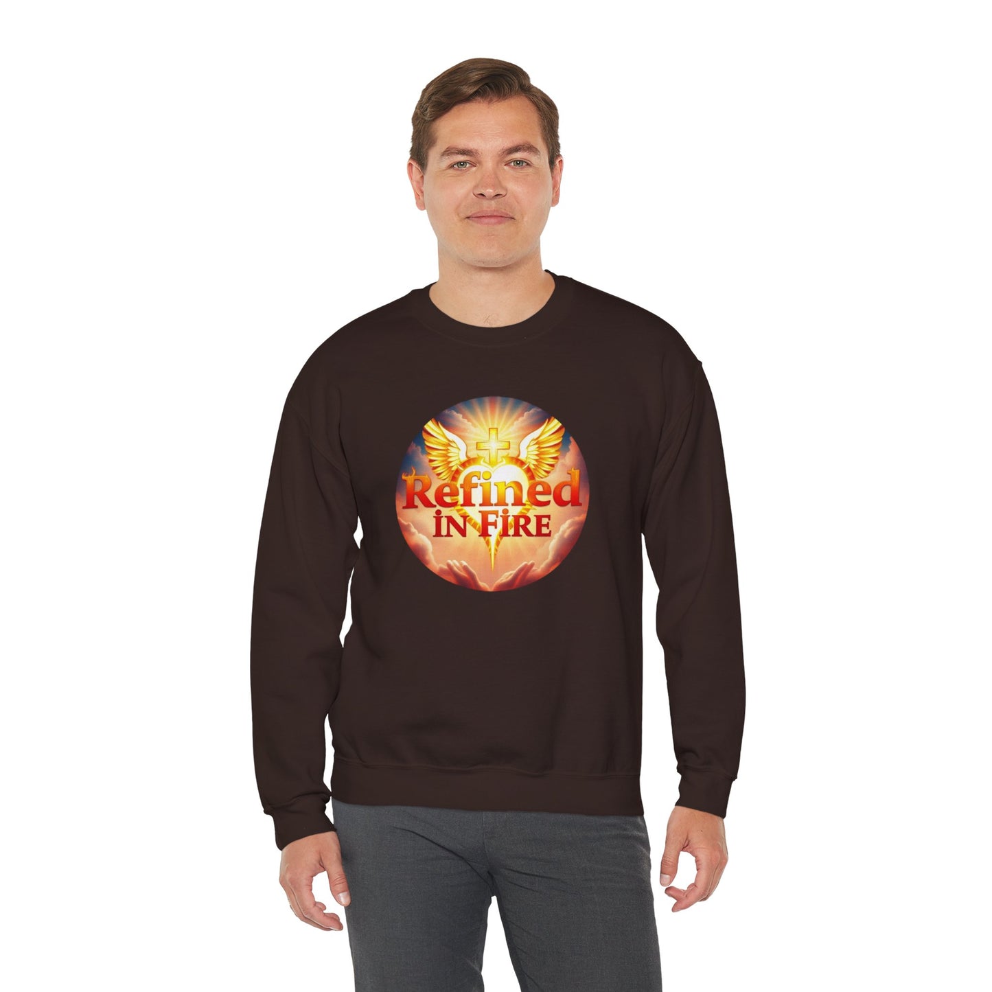 Men’s “Refined in Fire” Christian Sweatshirt – Bold Flame Design Pullover