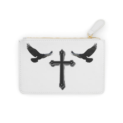 “Shadowed Faith” | Women’s Mini Clutch – Black Cross with Flanking Crows