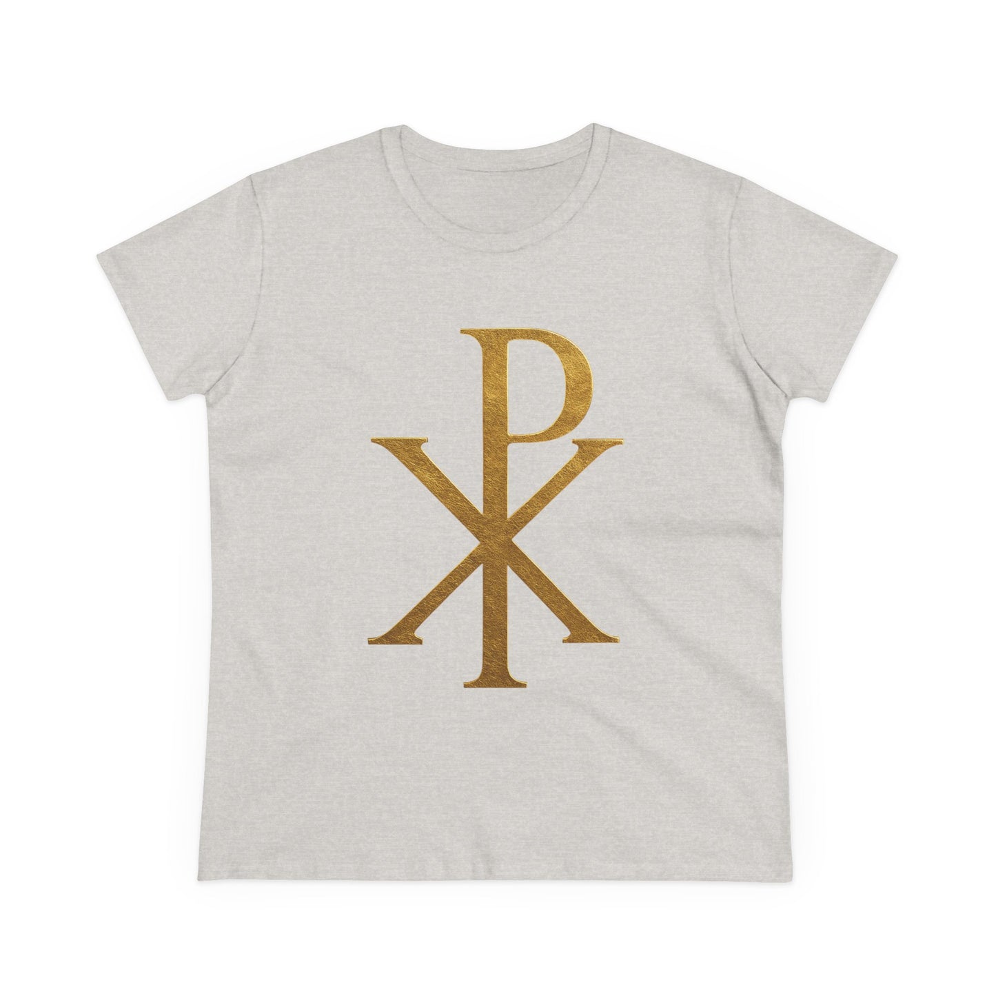 Radiant Redeemer – Women’s Gold Chi Rho Christian Tee