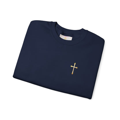 Men’s Elegance w/ Gold Cross Sweatshirt – Subtle Christian Faith Apparel