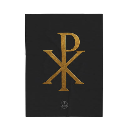 Eternal Glory Plush Blanket – Gold Chi Rho on Black