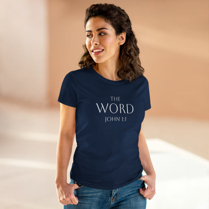 “The Word Eternal” – Women’s Christian Tee with White Lettering (John 1:1)