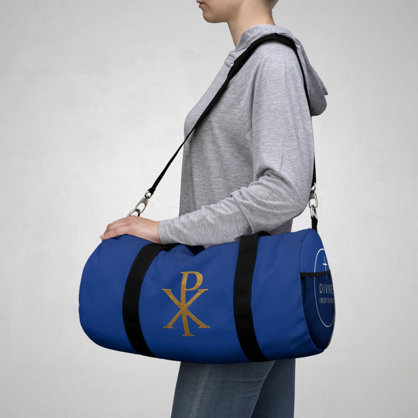 Women's Christ’s Victory Duffle Bag in Blue – Chi Rho Symbol