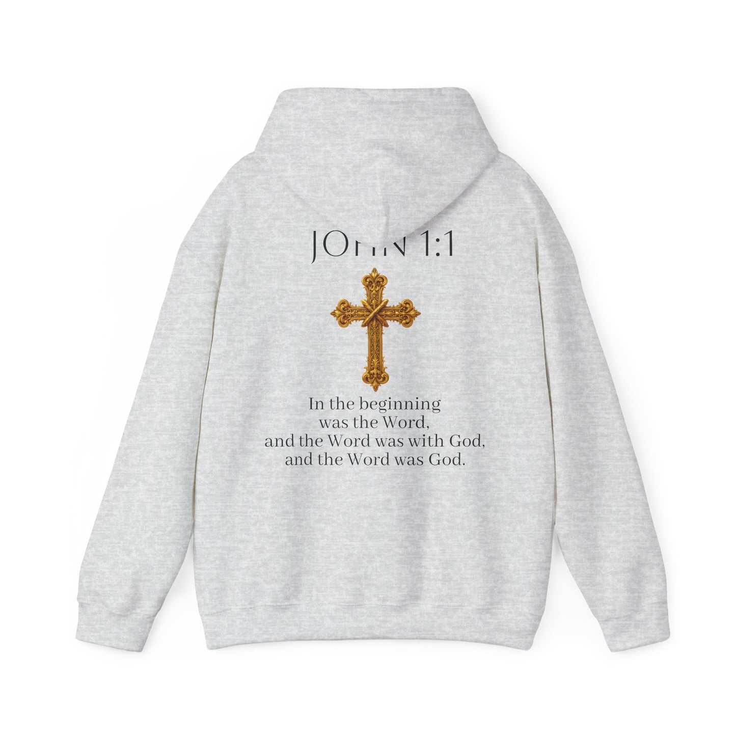 “The Word Eternal” – Men’s Christian Hoodie with Bold Dark Lettering (John 1:1)