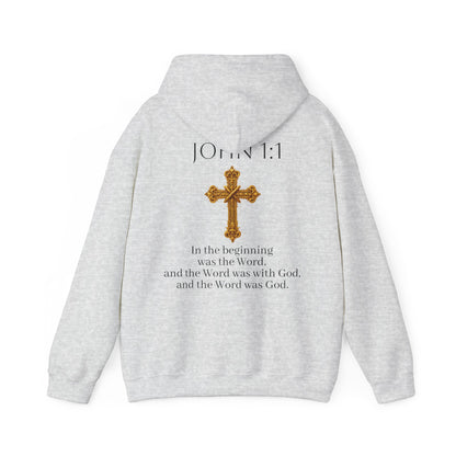 “The Word Eternal” – Men’s Christian Hoodie with Bold Dark Lettering (John 1:1)