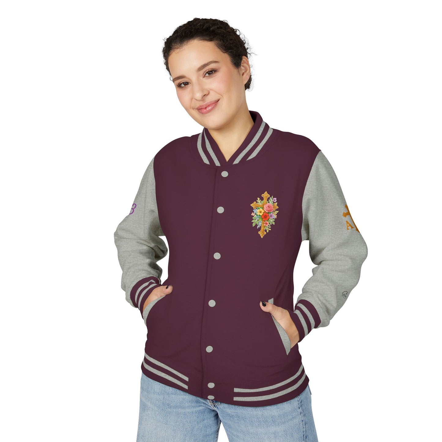 Victory in Christ Women’s Letterman Jacket – Grace in Triumph