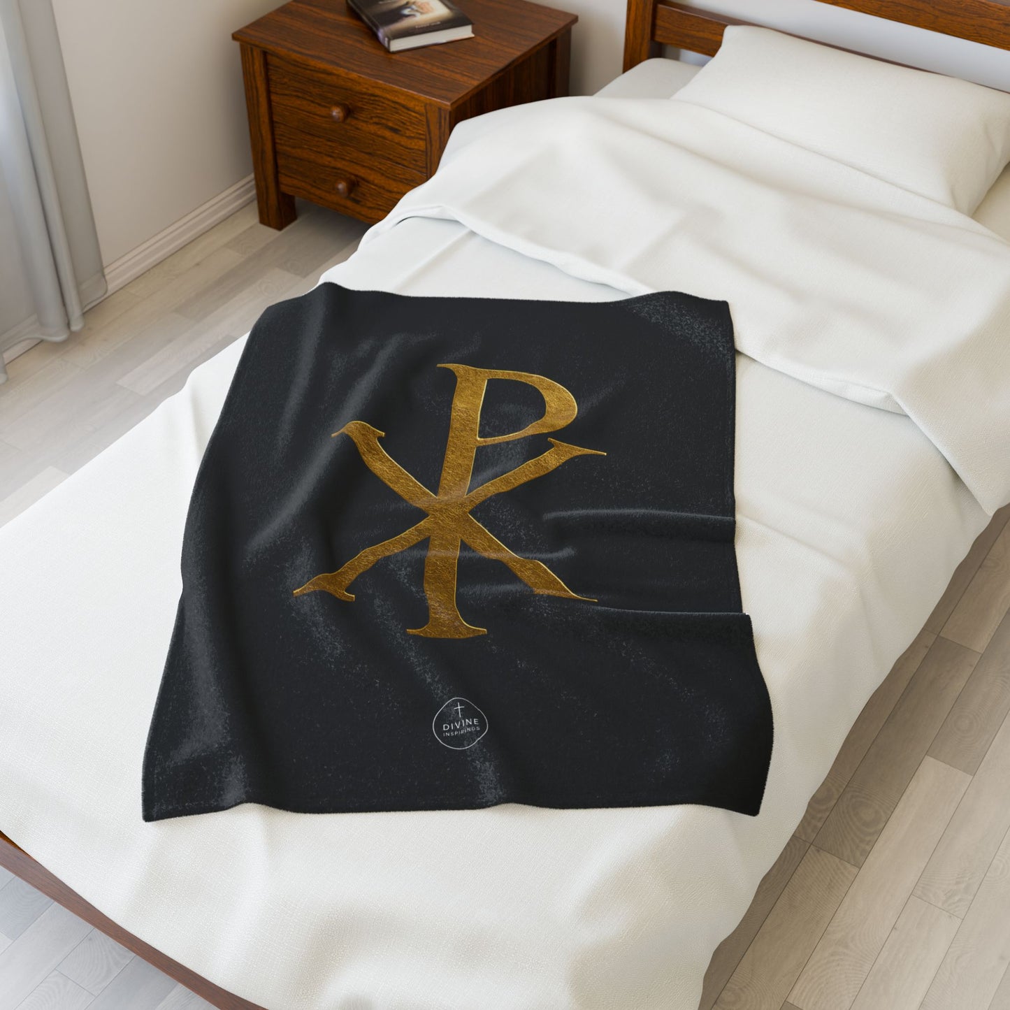 Eternal Glory Plush Blanket – Gold Chi Rho on Black