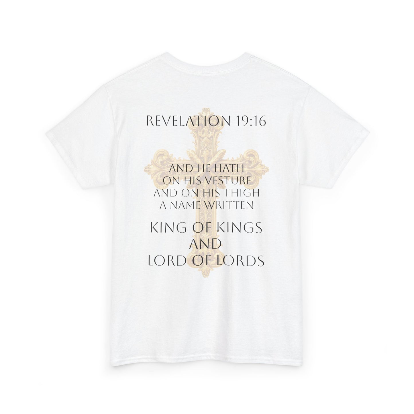 Victory of the Lamb Men’s Christian Tee – Christ is King (Revelation 17:14) (Dark Lettering)