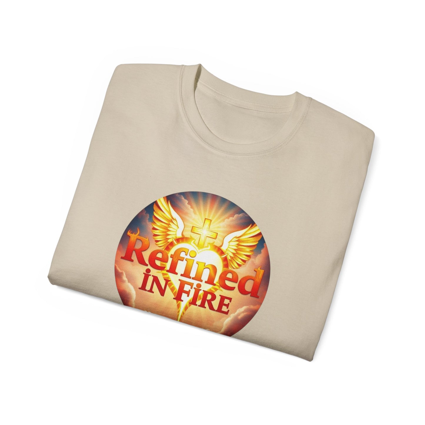 Men’s “Refined in Fire” Christian T-Shirt – Bold Flame Design Faith Tee