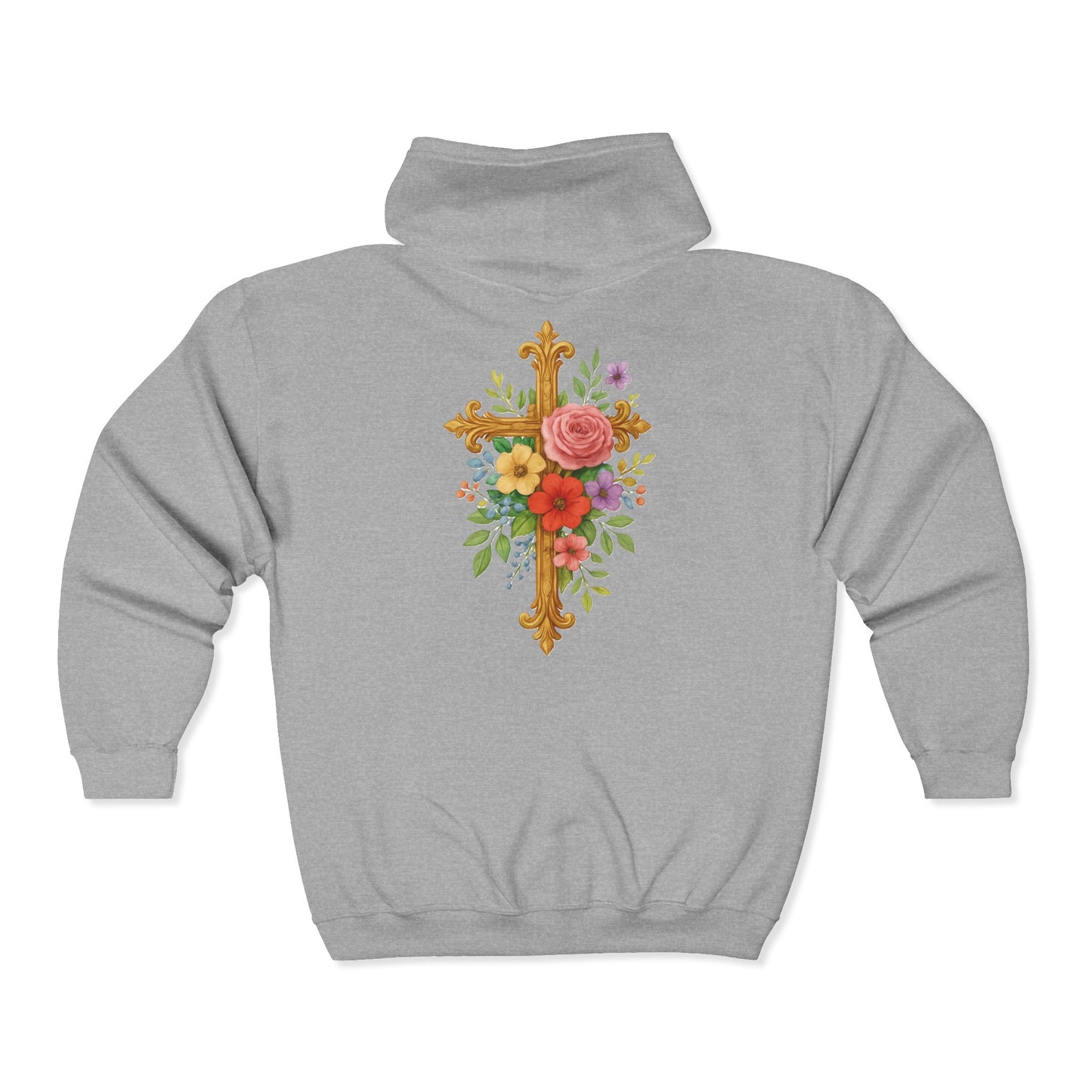 Blooming Faith Women's Zip-Up Hoodie with Floral Cross Design