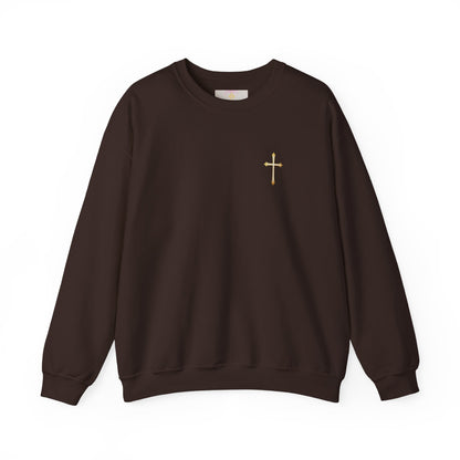 Men’s Elegance w/ Gold Cross Sweatshirt – Subtle Christian Faith Apparel