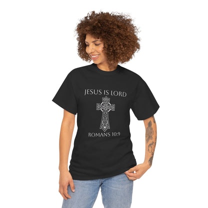 Women's Jesus is Lord Christian T-Shirt – Modern Cross Design (White Lettering)