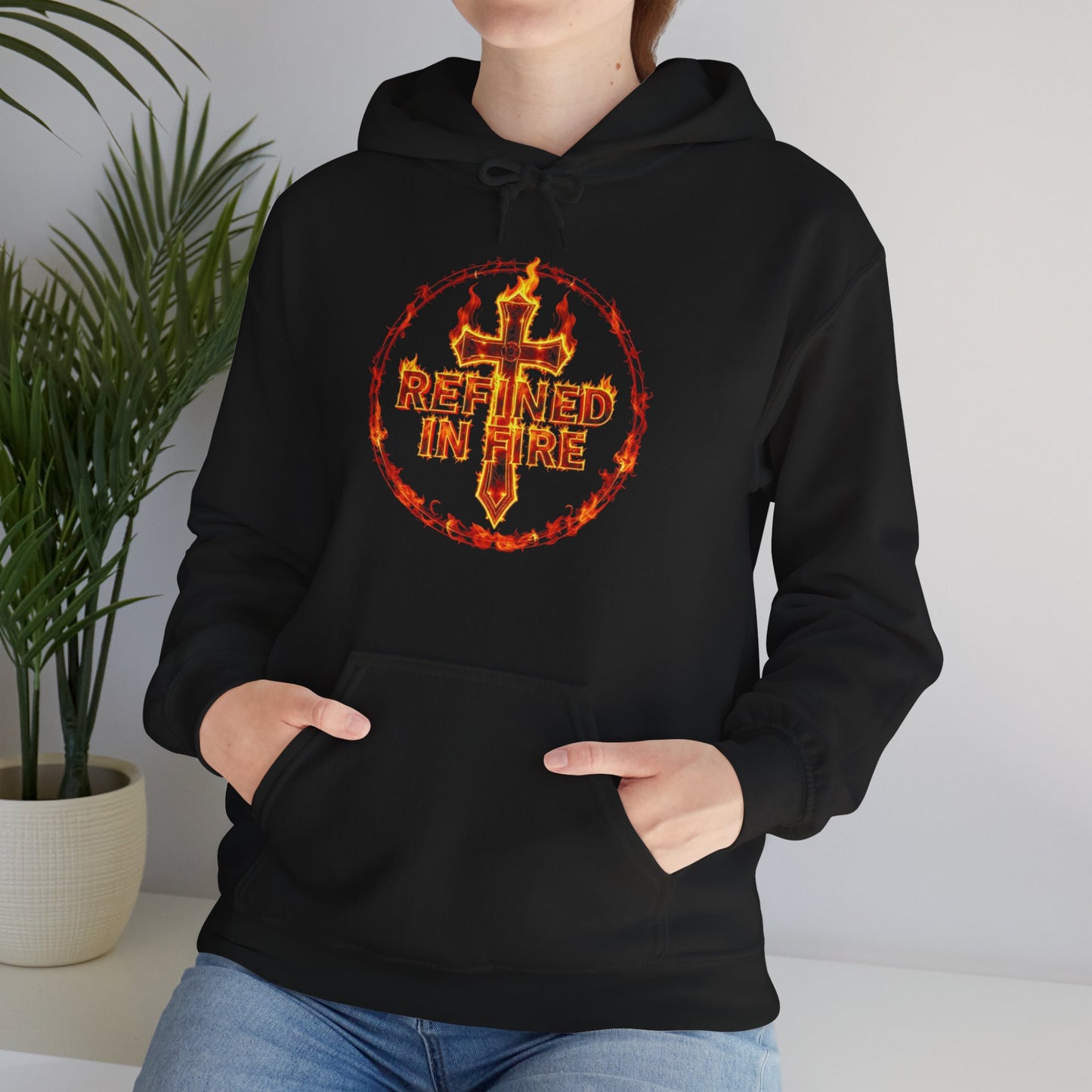 Women’s “Refined in Fire” Christian Hoodie – Flame Design Faith Pullover