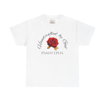 Handcrafted by God (Rose) - Woman's Christian T-Shirt (Dark Lettering)