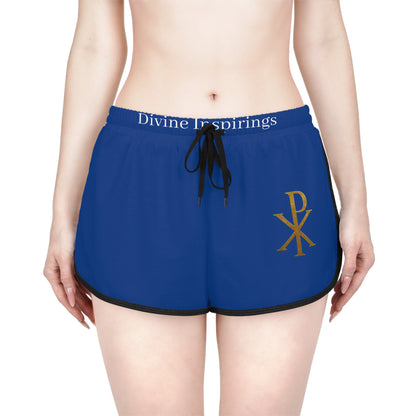 Radiant Faith Women's Shorts in Blue with Chi Rho Design