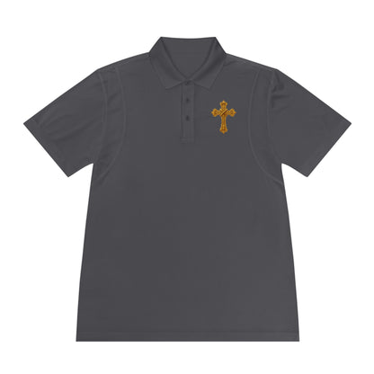 Men’s Ornate Gold Cross Polo Shirt – Elegant Christian Style