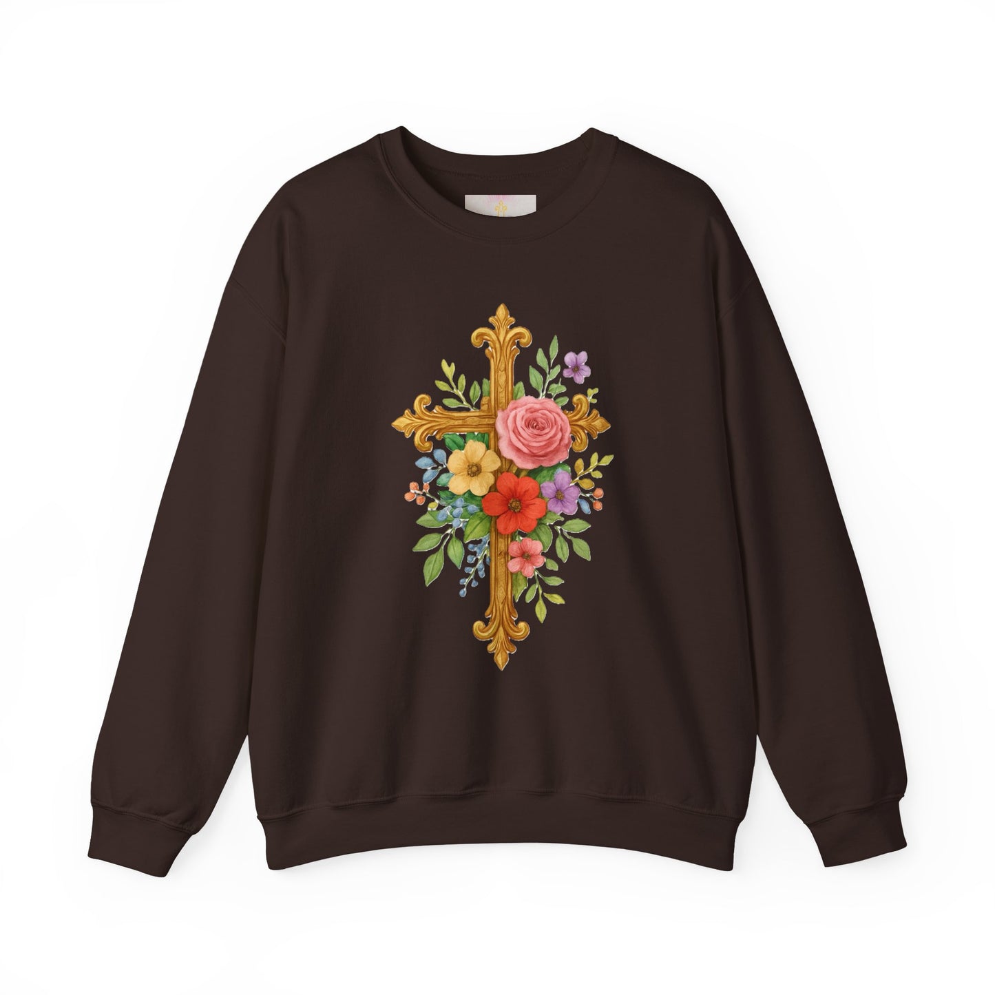 Golden Floral Cross Women’s Sweatshirt – Grace in Full Bloom