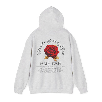 Handcrafted by God Rose Women's Hoodie – Christian Apparel (Dark Lettering)