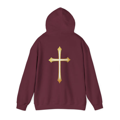 Men’s Gold Cross Hoodie – Bold Christian Faith Hoodie with Front & Back Design