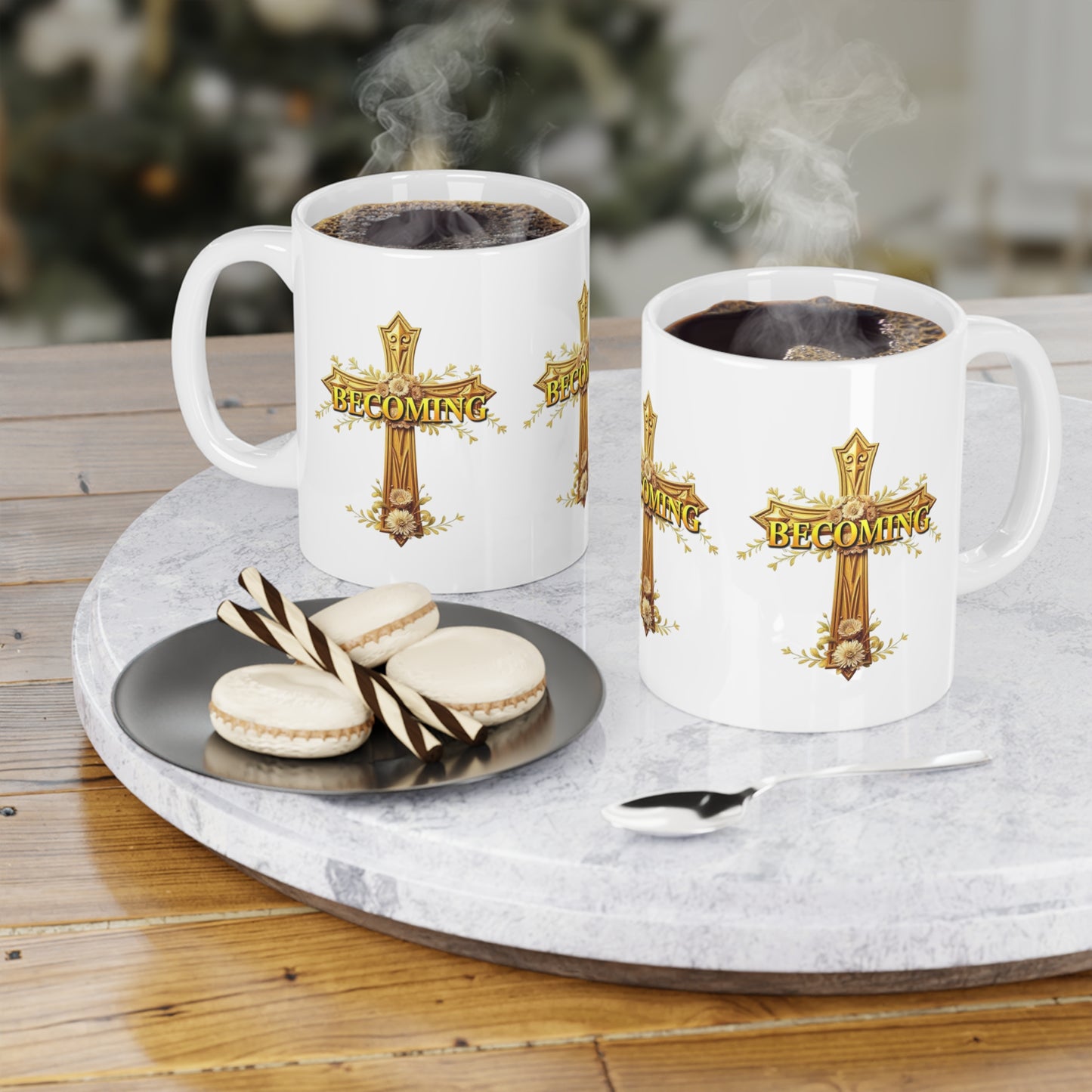 “Becoming” Ceramic Mug – Ornate Cross Design