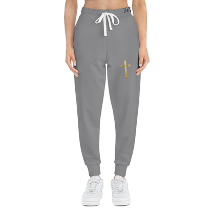 Golden Grace Women's Jogging Pants in Grey with Gold Cross Design