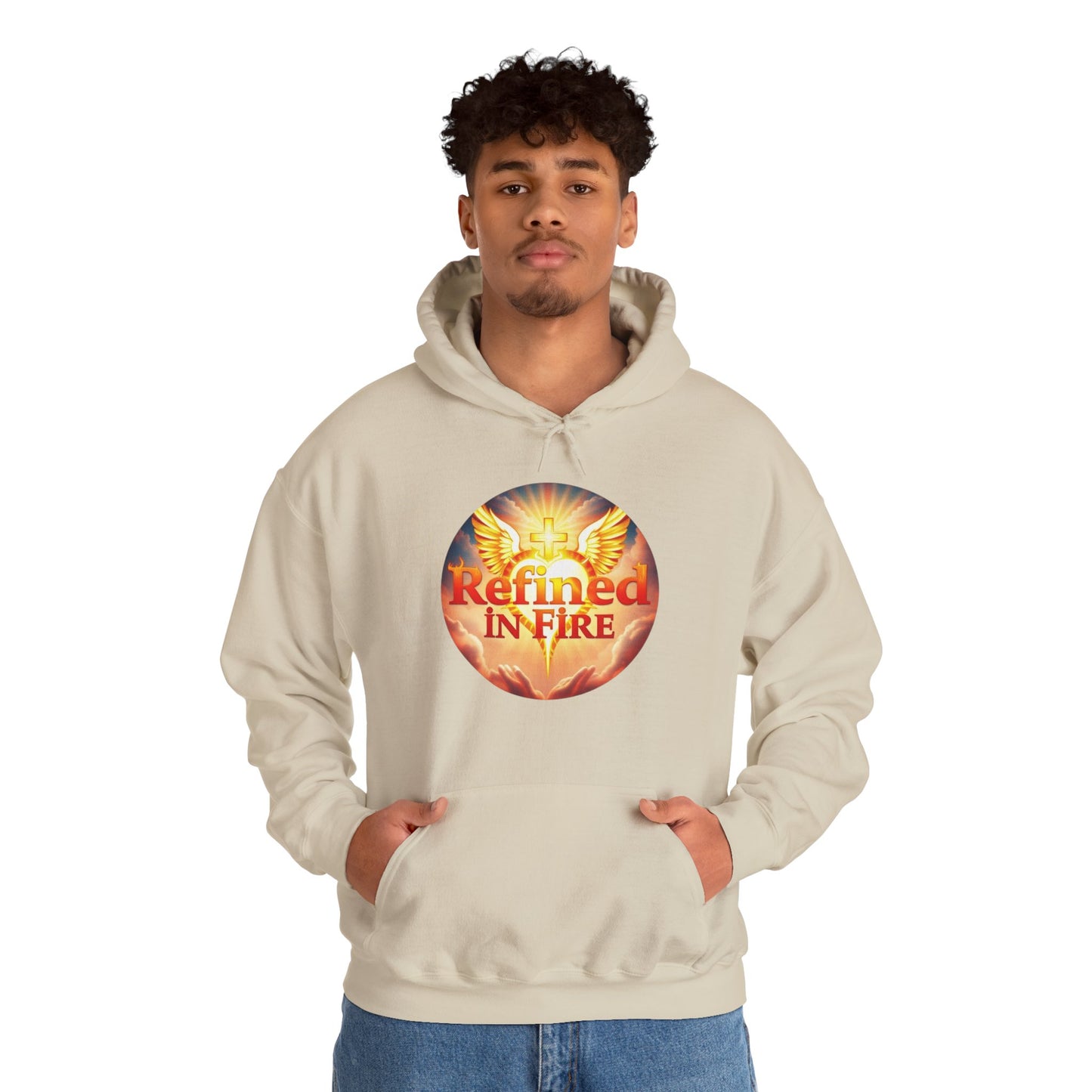 “Refined in Fire” Christian Hoodie – Bold Flame Design Faith Pullover