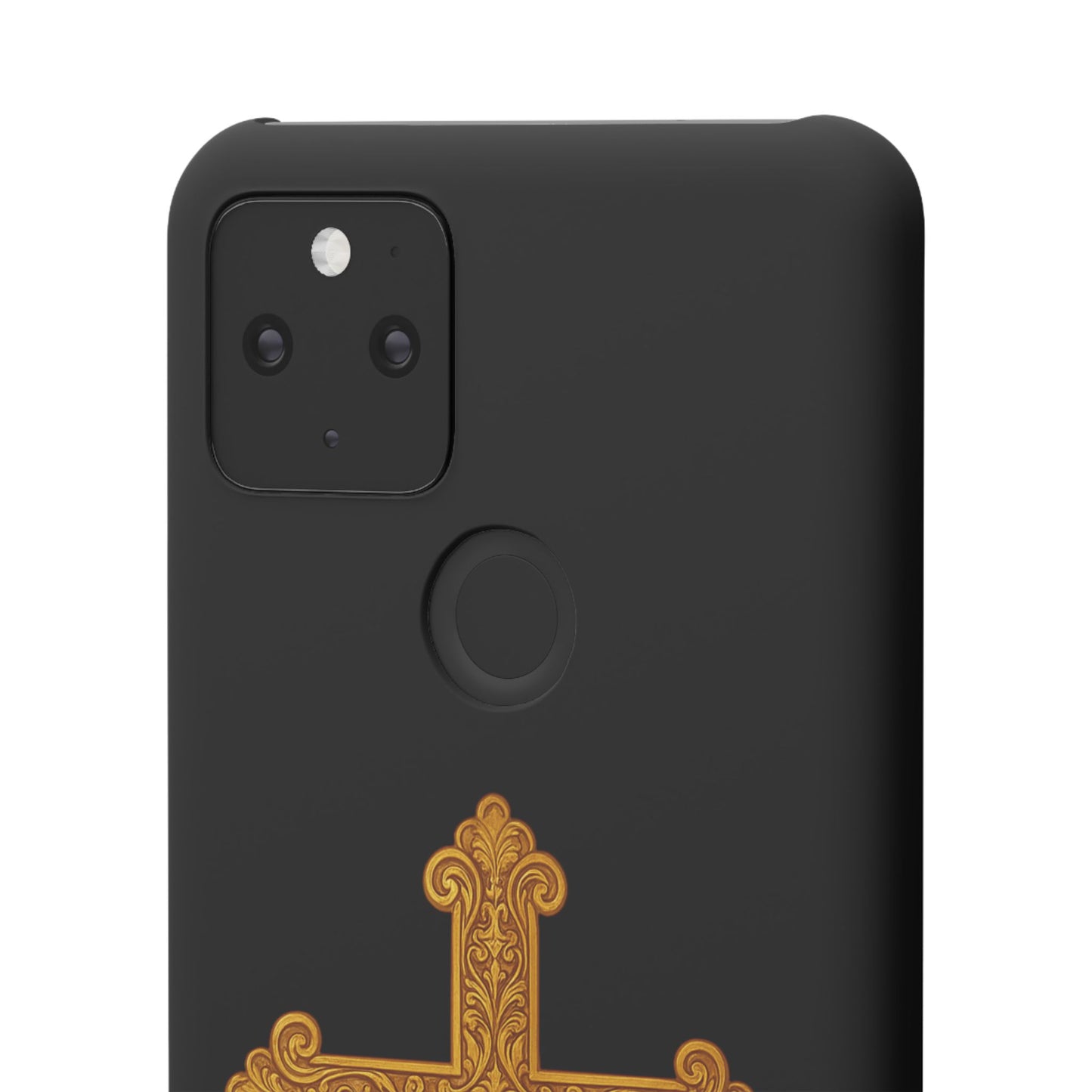 Black Google Pixel 5 Snap Case – Gold Cross Design