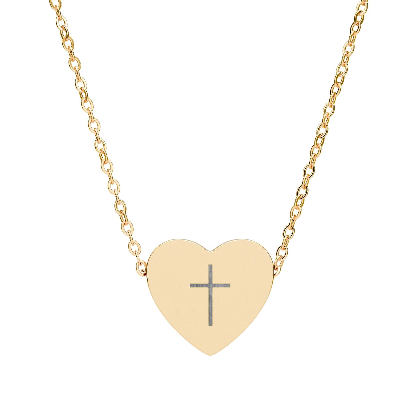 Simple Cross Engraved Heart Necklace – Minimalist Christian Jewelry