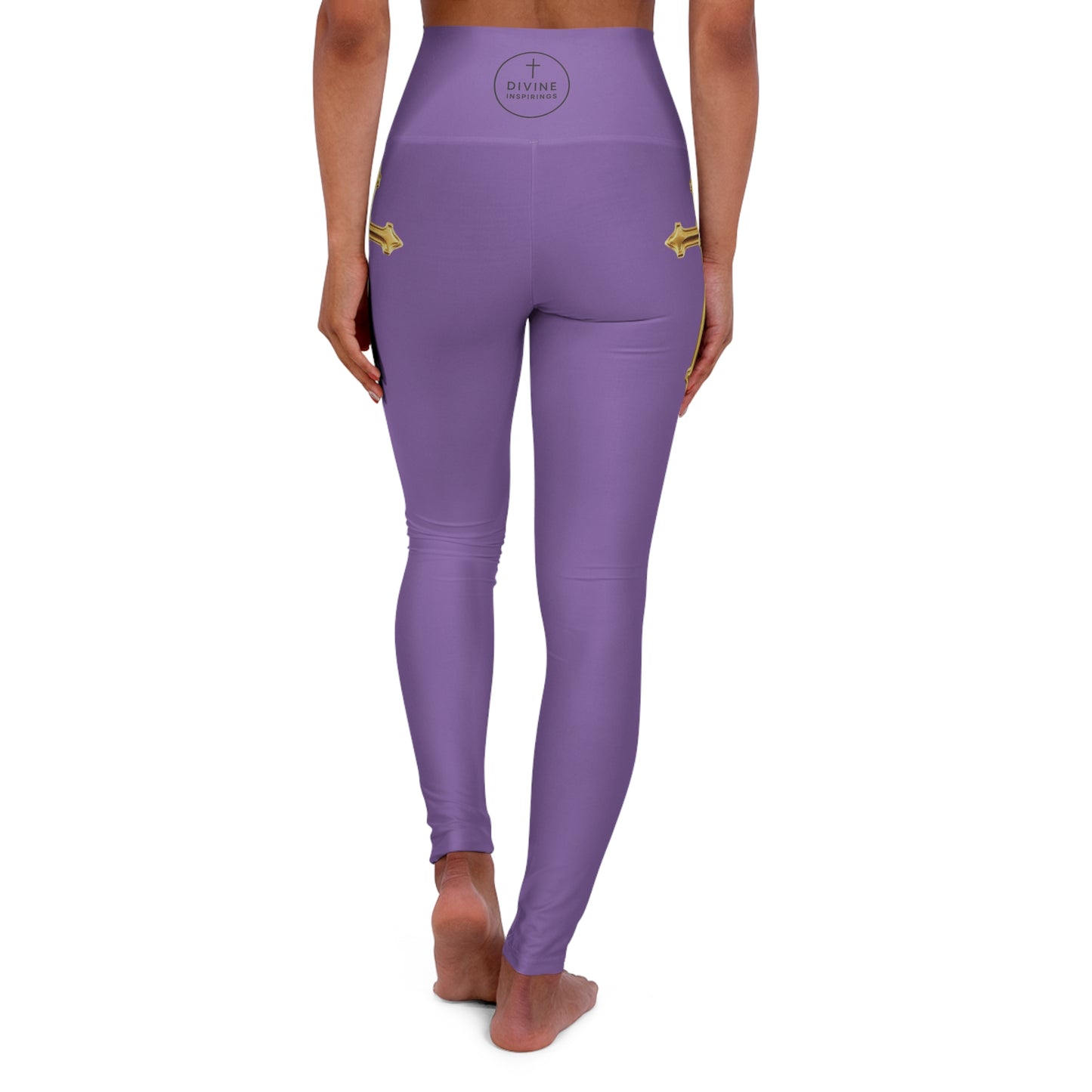 Gold Cross Women’s High-Waisted Yoga Leggings in Purple – Symbol of Eternal Victory