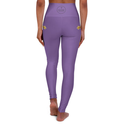 Gold Cross Women’s High-Waisted Yoga Leggings in Purple – Symbol of Eternal Victory