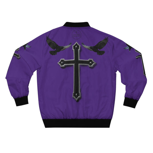 Faithful Guardians – Cross & Crows Men’s Bomber Jacket in Purple