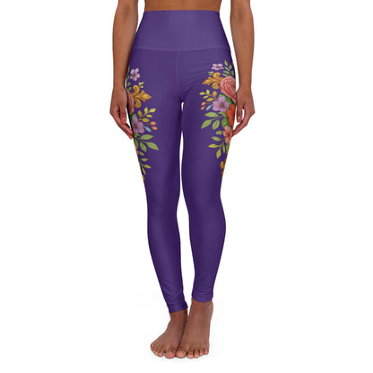 Floral Cross Graceful Fit High-Waisted Leggings in Purple - Christian Women's Apparel