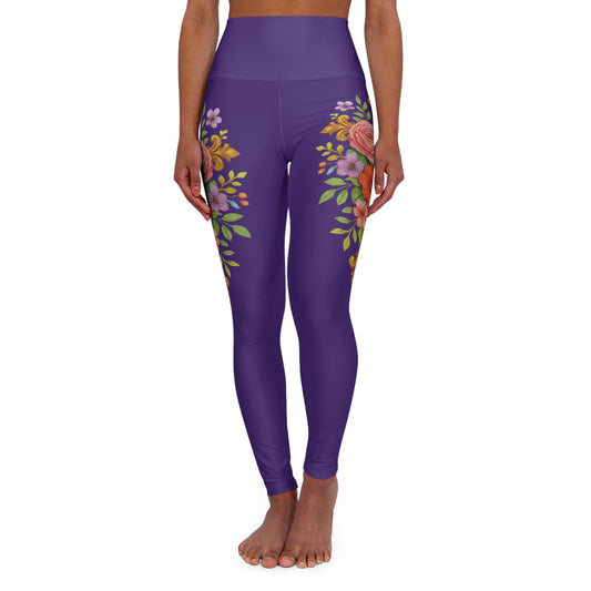 Floral Cross Graceful Fit High-Waisted Leggings in Purple - Christian Women's Apparel