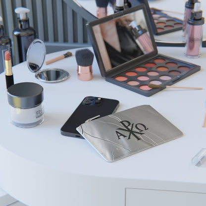 “Eternal Authority” | Women’s Mini Clutch – Black Chi Rho on Molten Silver