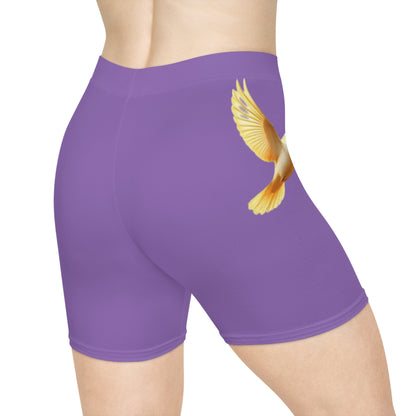 Golden Dove Women’s Biking Shorts in Purple – Spirit of Peace and Power