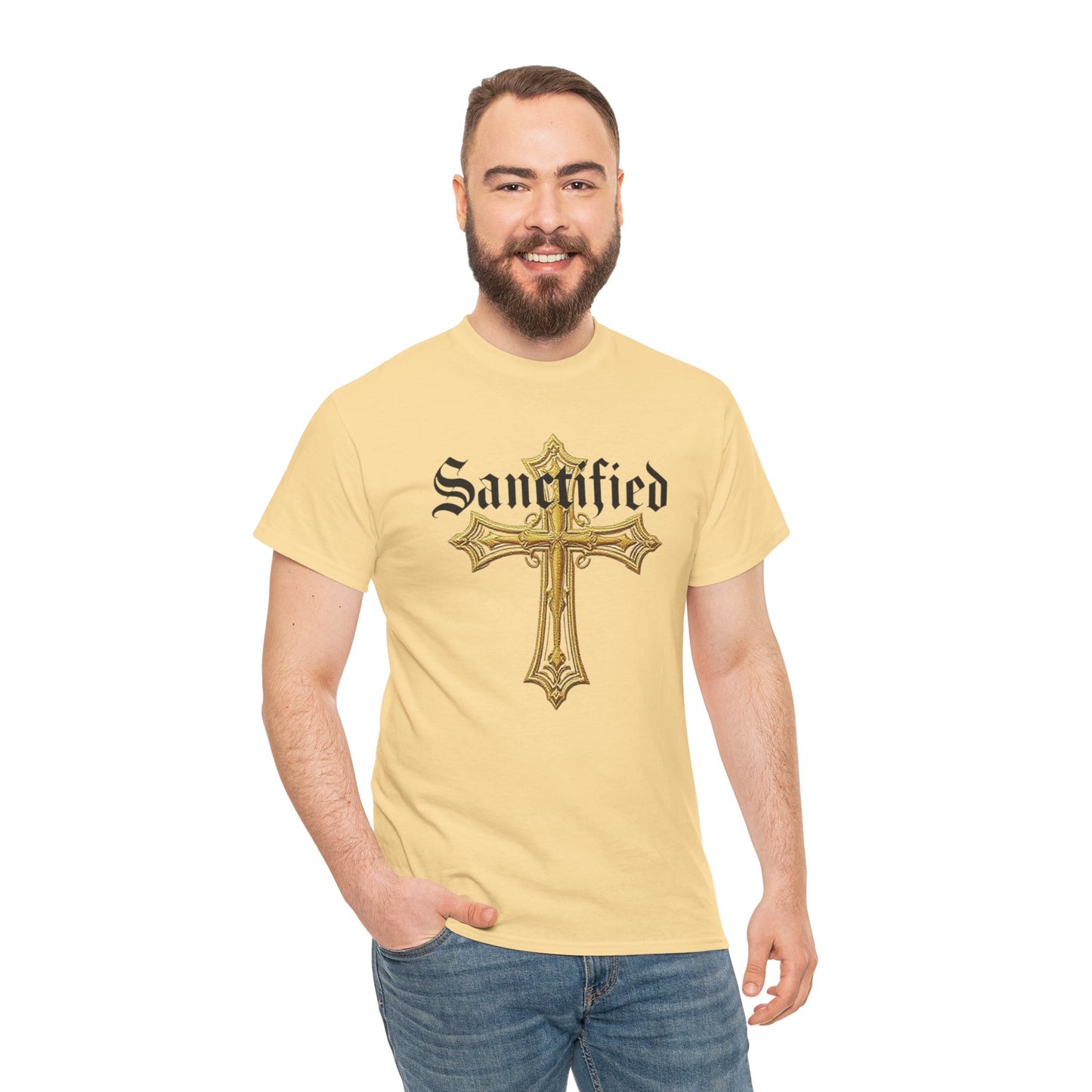 Sanctified Men's Gothic Cross T-Shirt – Faith in Bold Elegance