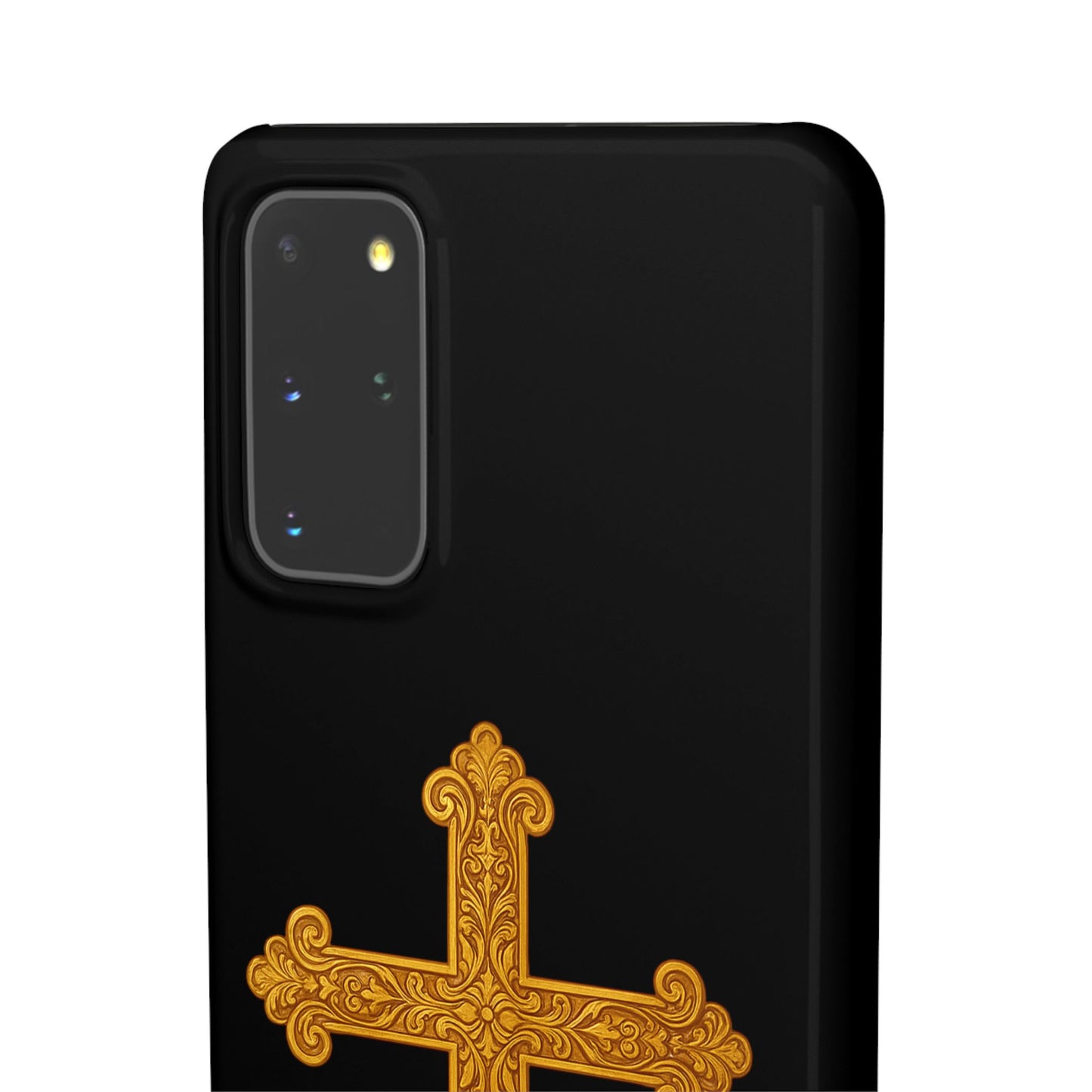 Black Samsung Snap Case – Gold Cross Design