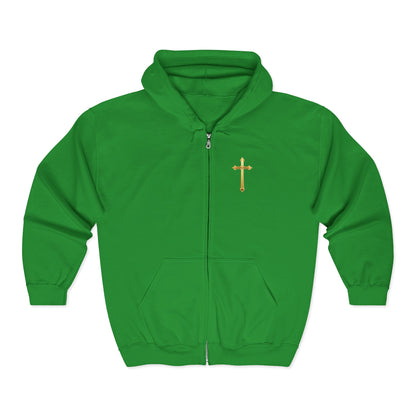 Golden Grace Women's Zip-Up Hoodie with Gold Cross Design