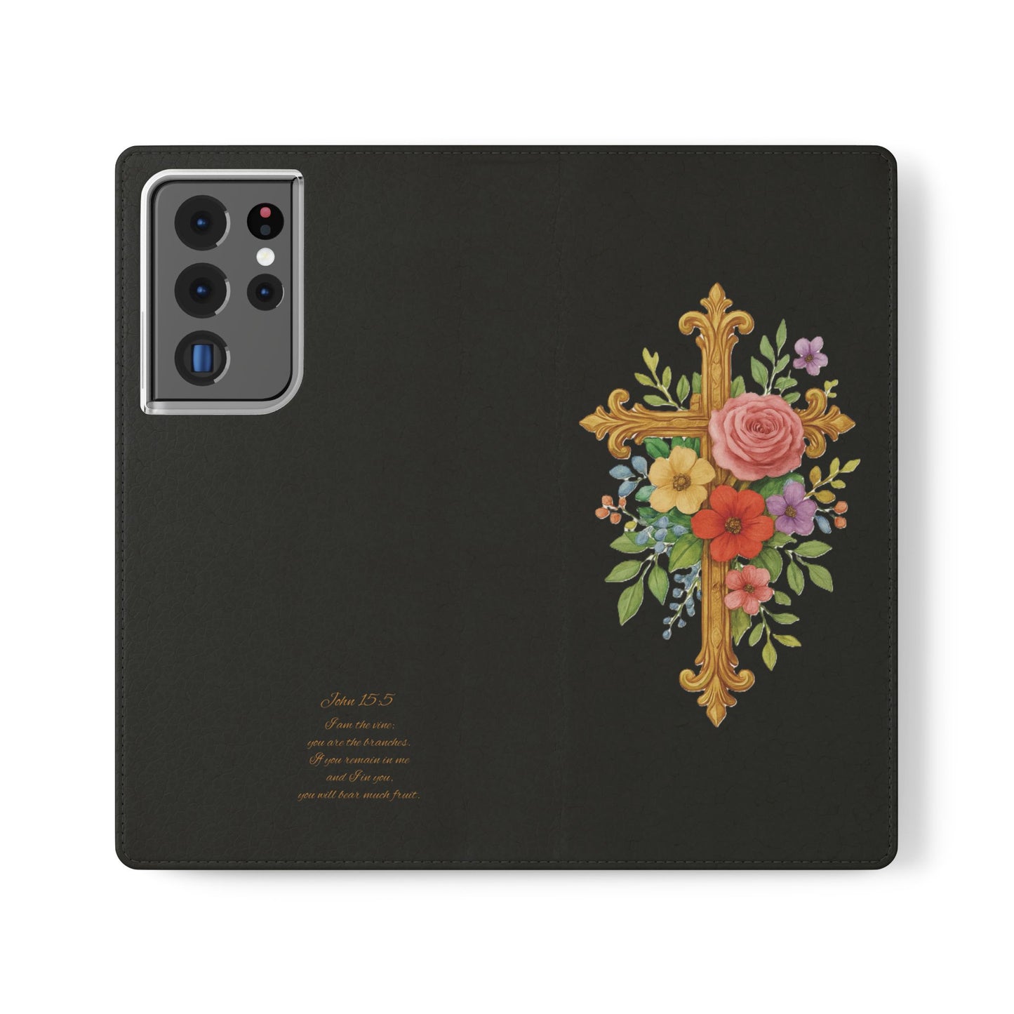 Floral Cross Wallet (black) Case for Samsung– Faith in Bloom