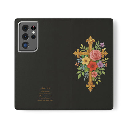 Floral Cross Wallet (black) Case for Samsung– Faith in Bloom