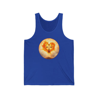 Women’s Sacred Heart Tank Top – Flaming Heart & Cross – Christian Devotional Wear