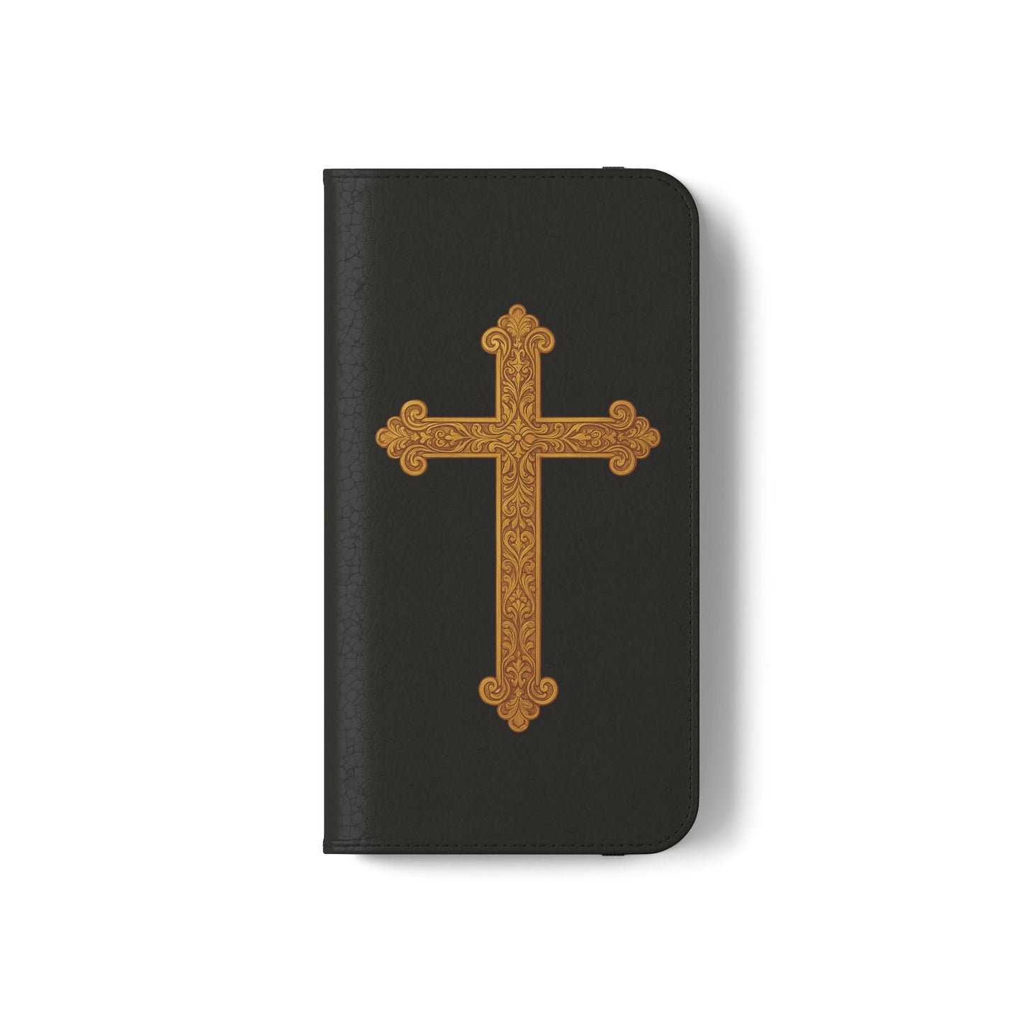 Black with Gold Cross & 1 Corinthians 1:18 - iPhone Flip/Wallet Phone Case