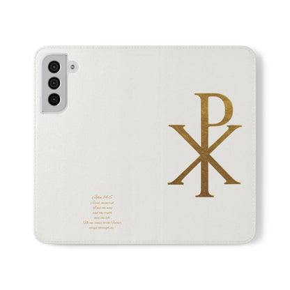 White Chi Rho Symbol Wallet Case – “I am the Way, the Truth, the Life”