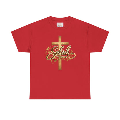 Selah Cross Tee — Women's Christian T‑Shirt with Gold Script