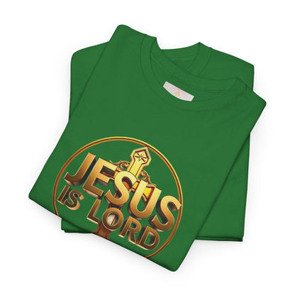 Men’s Romans 10:9 Christian T-Shirt – Jesus Is Lord & He Is Risen (Dark Lettering)