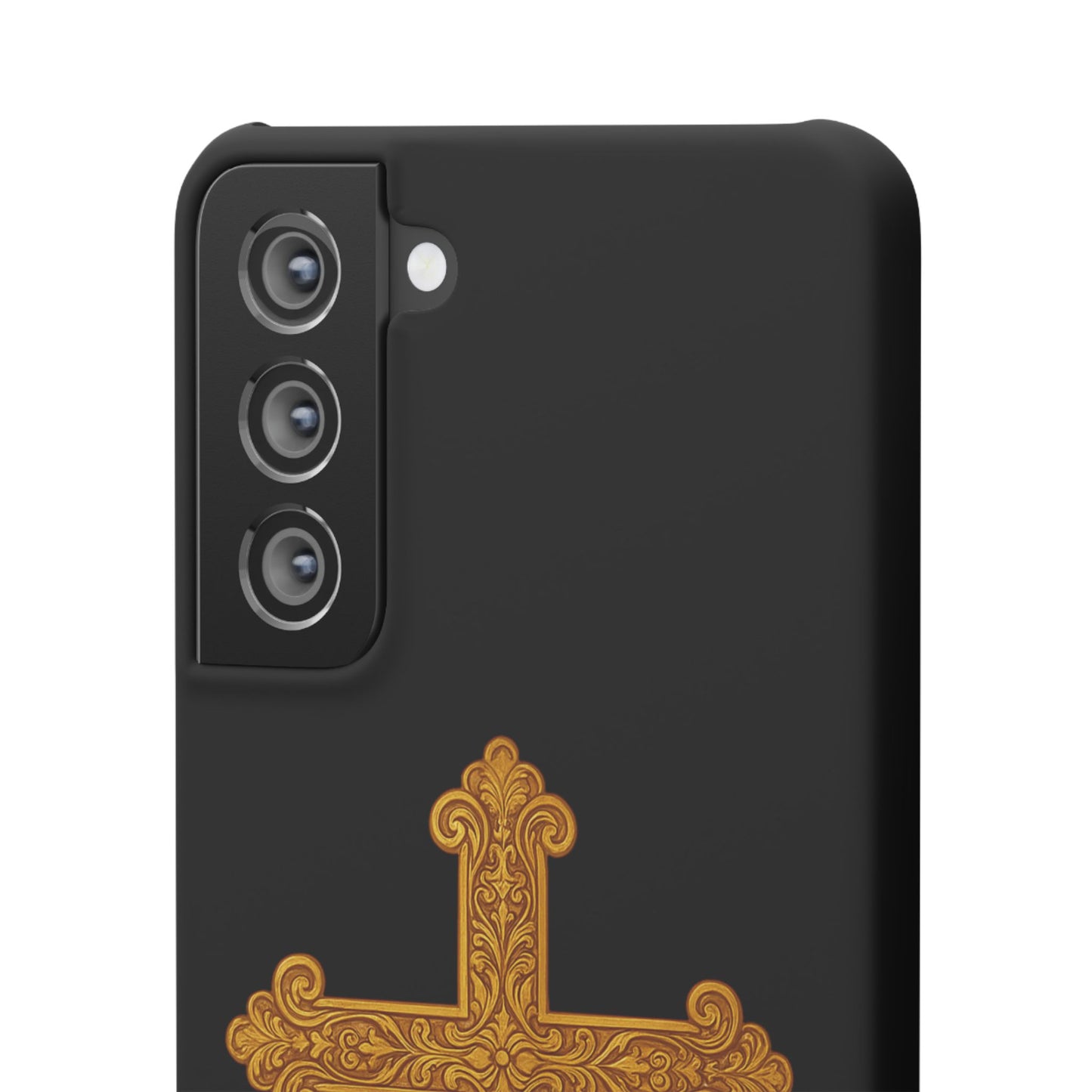 Black Samsung Snap Case – Gold Cross Design