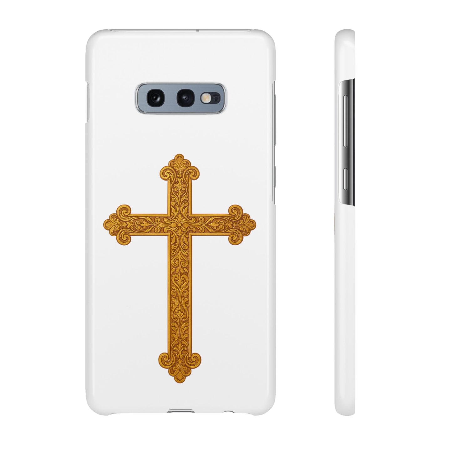 White Samsung Snap Case – Gold Cross Design